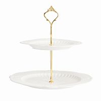 подставка двухъярусная для сладостей белоснежная в золоте в Тольятти